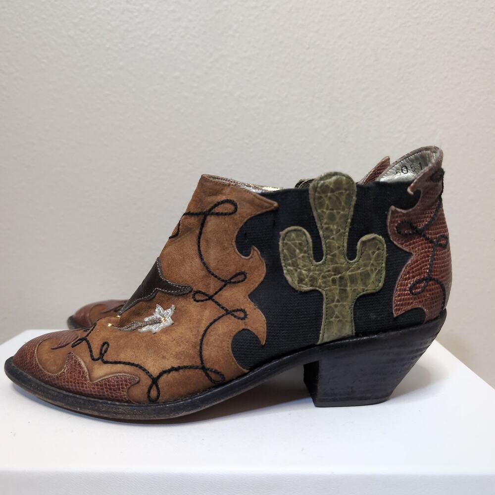 Western Deadstock Style Cactus Ankle Boots